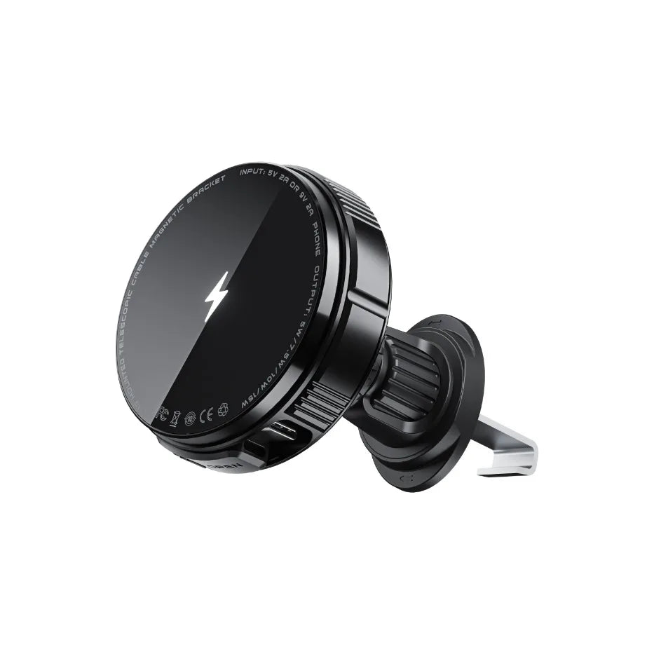 N52 Magnetic Car Wireless Charger Retractable USB C Cable Phone Cooling Holder For Magsafe iPhone 16 15 14 Pro Max Fast Charging