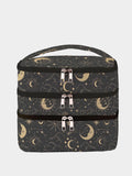 1Pc, Moon and Star Pattern 3-Layer Cosmetic Bag, Multi-Functional Makeup Management Bag, Bathtub Shower, Wallet, Portable Cosmetics, Lipstick, Brush, Skin Care Organizer 1Pc, Starry Sky Pattern 3-Layer Cosmetic Bag, Multi-Fun