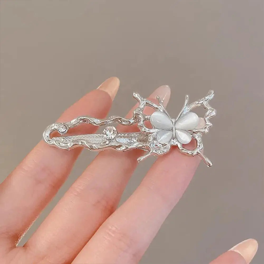 Y2K Girls Irregular Liquid Metal Hair Clip Butterfly Flower Cat