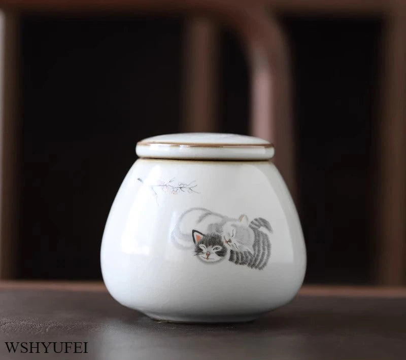 Urns for Ceramics Ashes Sealed Cremation Funeral Keepsake Human Pet Memorial Suitable Home Fireplaces Burial Ash Urn Cat