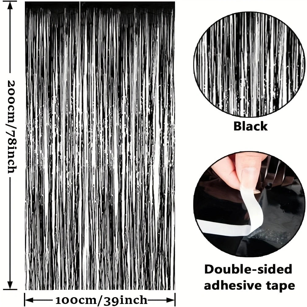 Black Tassel Background Decoration Set Metallic Foil Tassel Curtain