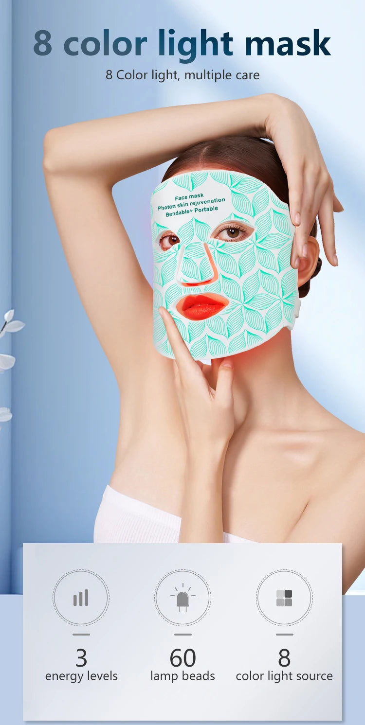 8 Colors LED Face Mask 850NM Near-infrared Red Light Therapy Beauty Mask for Anti-Aging Wrinkle Skin Rejuvenation Home Use