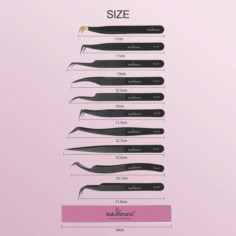 SAKURAHANA Professional Eyelash Tweezers Black Fiber Tip for Lash