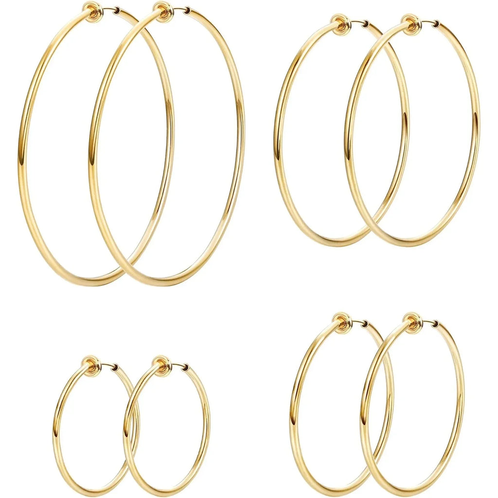 4Pairs Stainless Steel Clip on Hoop Earrings for Women Fake Hoop