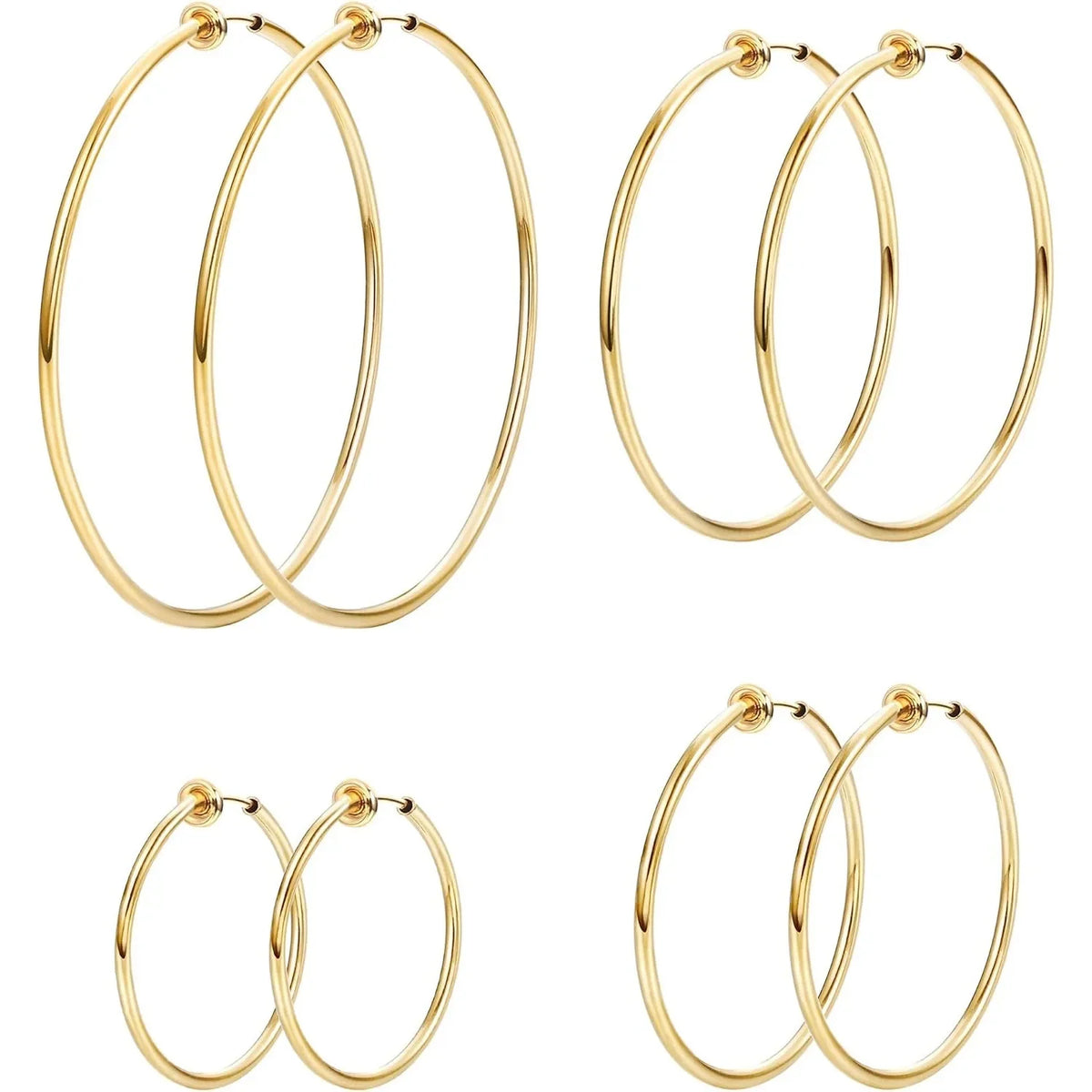4Pairs Stainless Steel Clip on Hoop Earrings for Women Fake Hoop