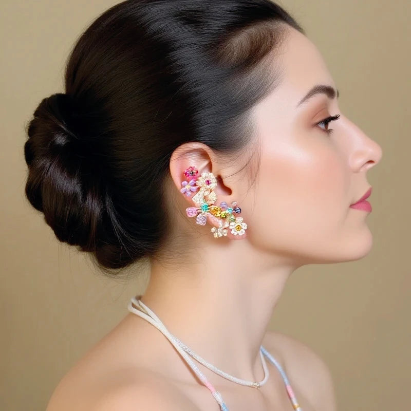 Romantic Colorful Zircon Flower Earrings For Women Girls Fashion Sweet Waterdrop Flower Earrings Exquisite Party Jewelry Gifts