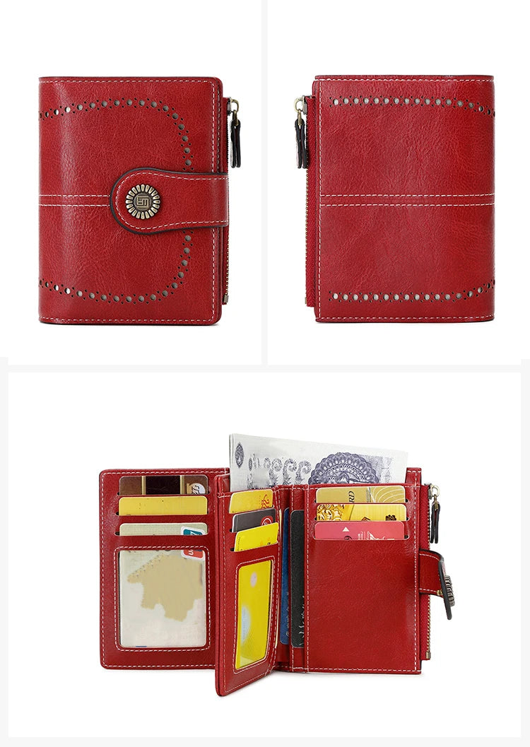 RFID Anti-Theft Retro Wallet for Women, Multi-Card Zipper, Zipper Buckle, Fashion Coin Wallet, Multi-functional Short Wallet