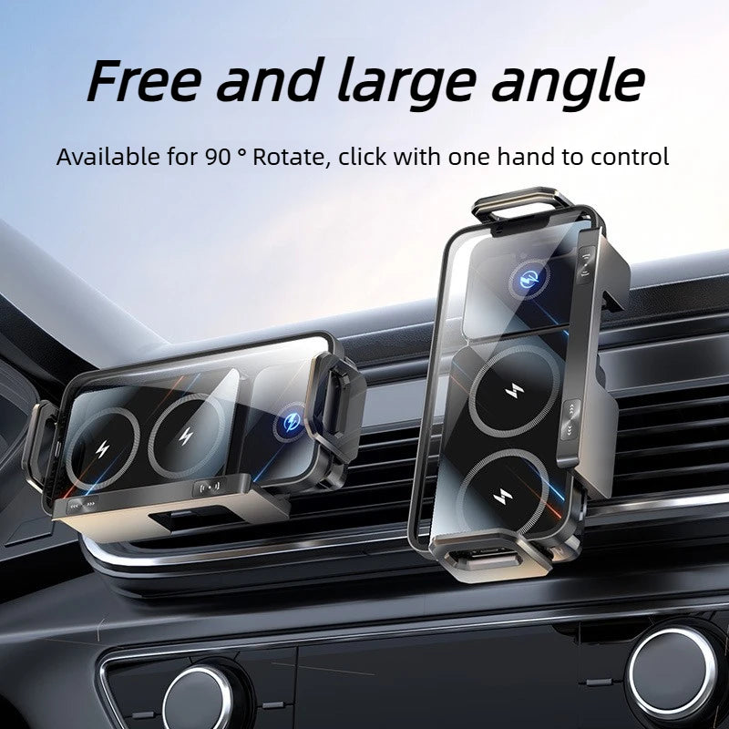 Dual Coil Foldable Car Wireless Charger Universal 90° Rotation Phone Mount Fast Clamping Rotation Fold Phone Car Charging Mount