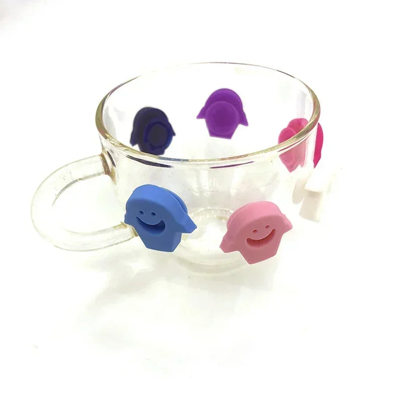 6Pcs Cool Wine Beer Glasses Recognizer Party Dedicated Suction Cup Wine Glass Silicone Label Marker Kitchen Bar Accessories Cute