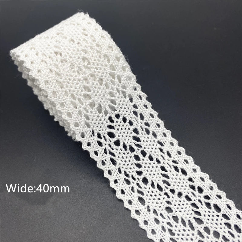 10mm-50mm 2yards White 100%Cotton Lace Ribbon For Apparel Sewing Fabric Trim Cotton Crocheted Lace Ribbon Handmade Accessories