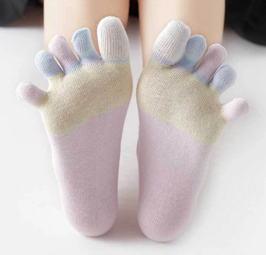 1/5Pairs Women Sports Toe Socks with Separate Fingers High Tube Five Finger Cotton Crew Socks Yoga High Quality