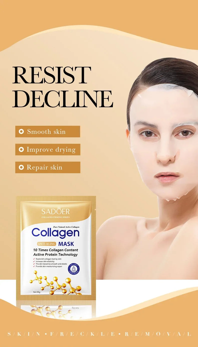 10pcs SADOER Collagen Anti Wrinkle Face Mask Moisturizing Anti aging Repair Brightening Facial Masks Skin Care