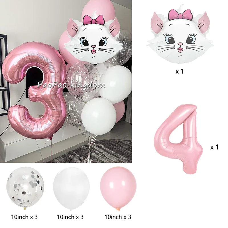 1 Set Marie Cat Theme Balloons Kids Happy Birthday Party Decor Latex Foil Balloons Baby Shower Girl Toys Gift
