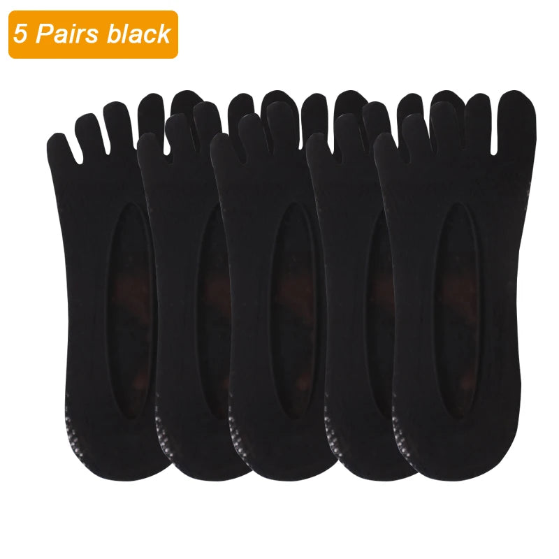 5Pairs Men's Socks Mesh Invisible Breathable Sweat-absorbing Short Sock Non slip New Five Toe Socks High Quality