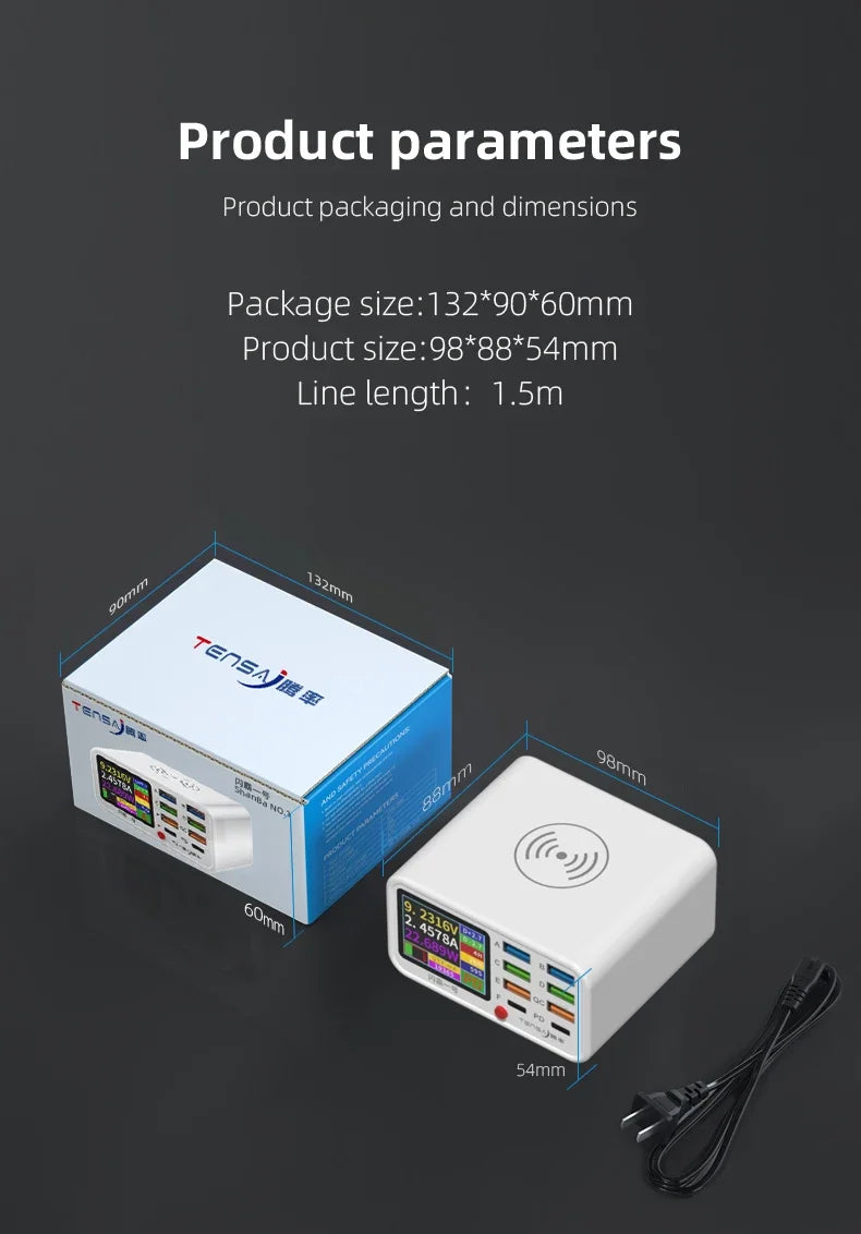 Multi-function Dianba NO.1 Pro 200W 20V 5A PD QC3.0 Fast Wireless Charger 8 Port USB Type C Mobile Phone Charger Desktop Hub