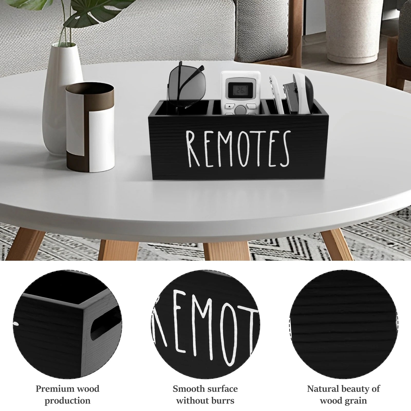 3 Grids Wood Remote control organizer box for living room Accessory Storage box for Phone Remote Control Sundries Desk organizer