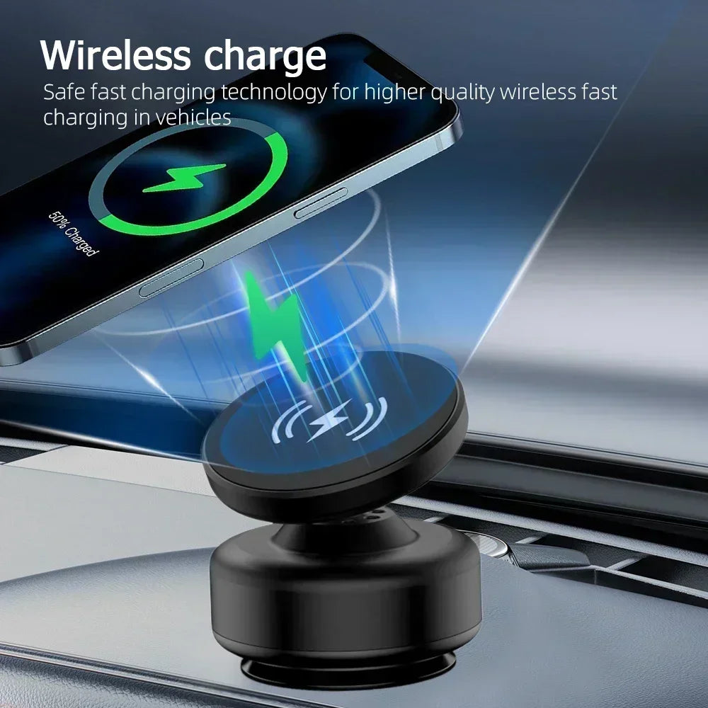 Car Center Console Wireless Charger Magnetic Vacuum Suction Cup Phone Holder for Magsafe iPhone 16 15 14 13 Fast Charging Stand
