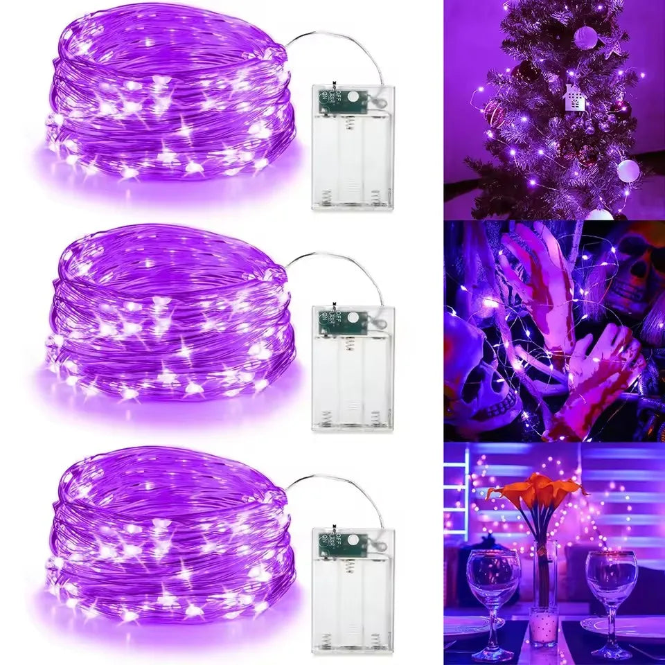 30/50/100LED Copper Wire String Lights Battery Powered Halloween Purple