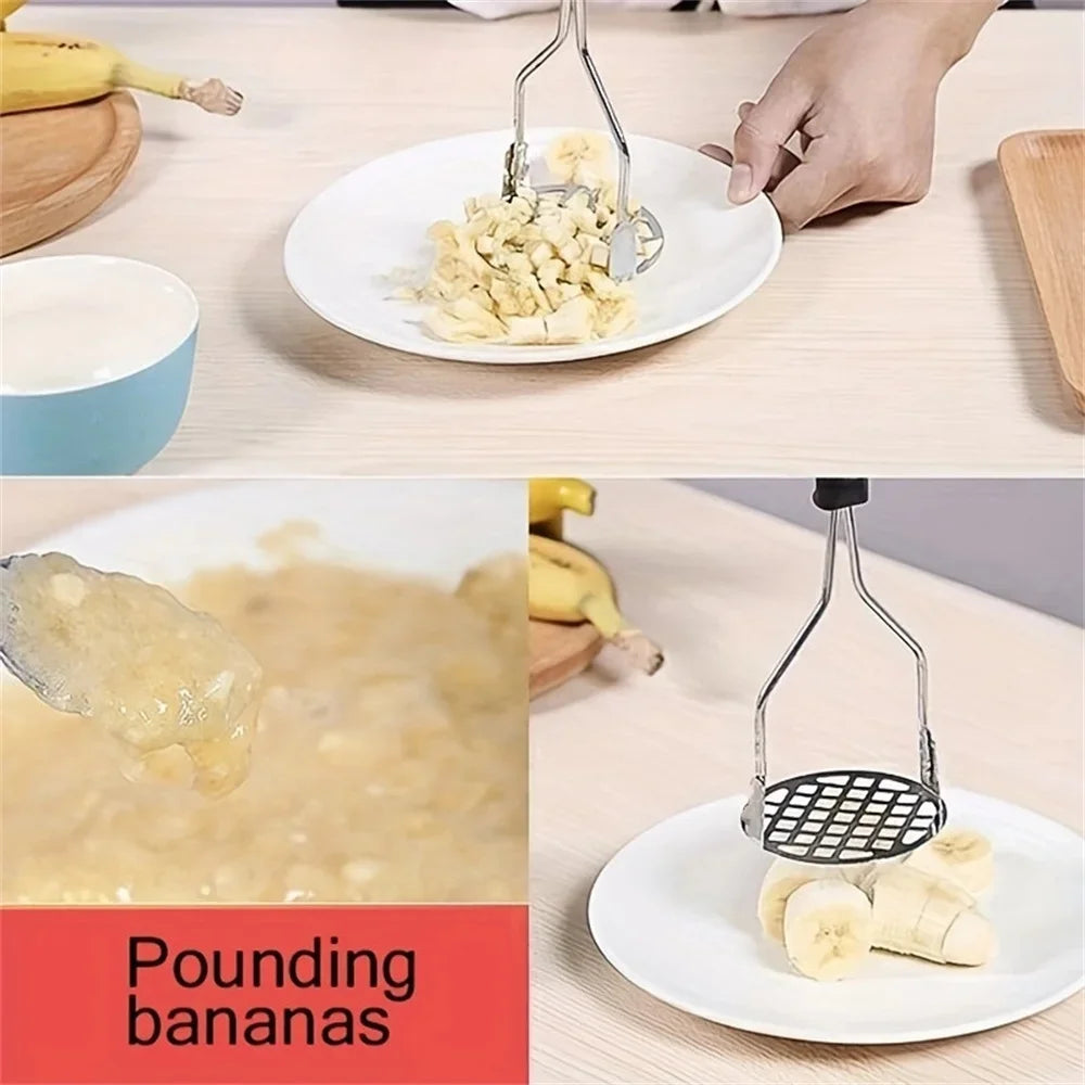 Stainless Steel Potato Masher Manual Fruit Vegetable Pressure Mud Machine Kitchen Children Food Crusher Complementary Gadget