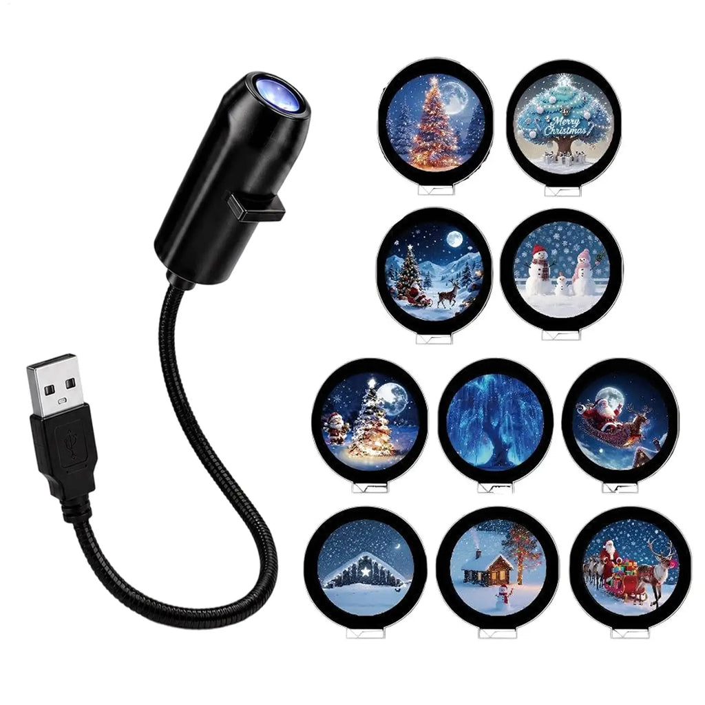 USB Projector Light Christmas Elk Santa Claus Night Light