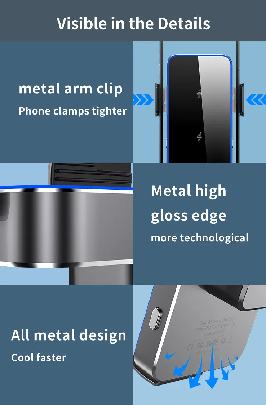 Wireless Charger Car Stand Phone Holder Dual Coil Fast Charging Station For Samsung Z Flip 4 3 2 S21 S20 S10 iPhone 15 14 13 12