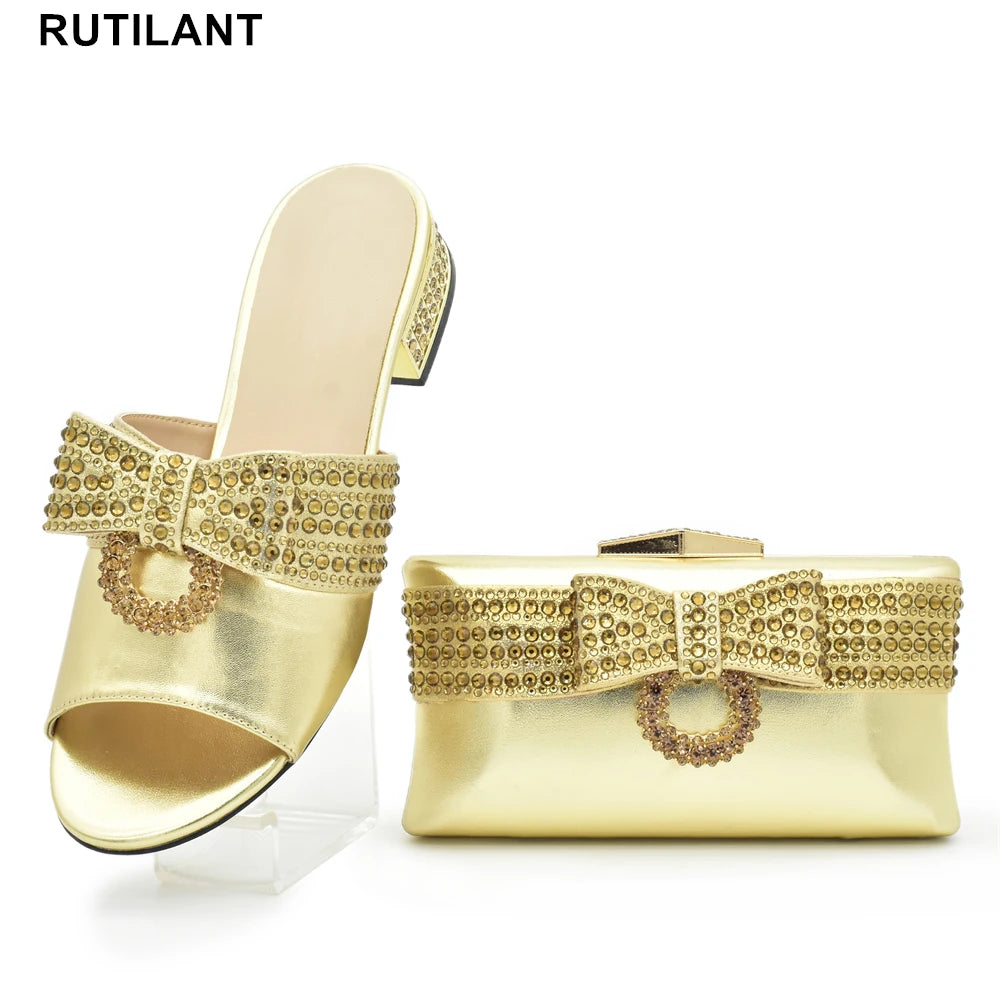Rhinestone Matching Shoes and Bag Set