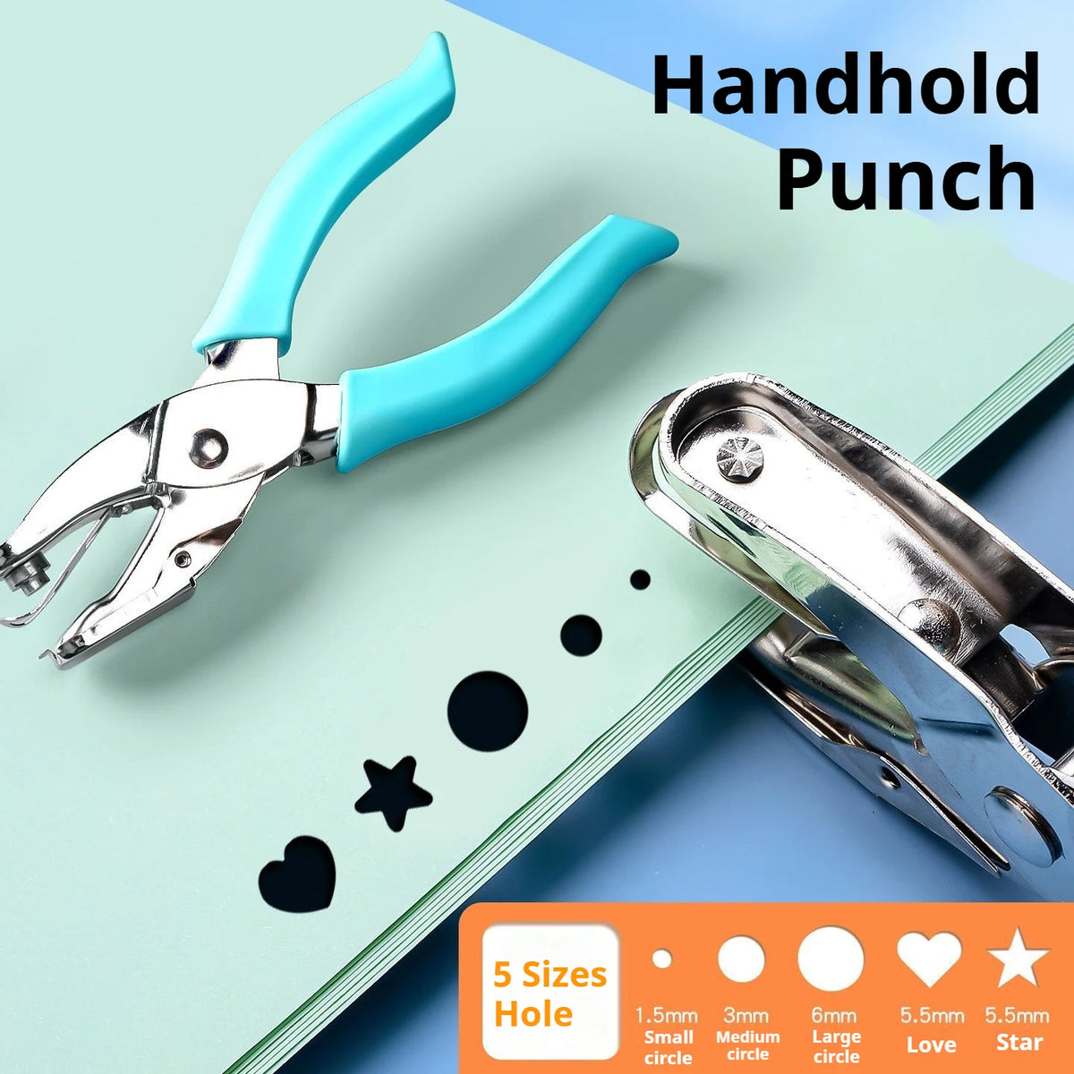 Single Hole Punch 8 Sheet Capacity 1.5/3/6 mm Diameter Hole Puncher Hand Paper Scrapbooking Punches for Office School Supplies