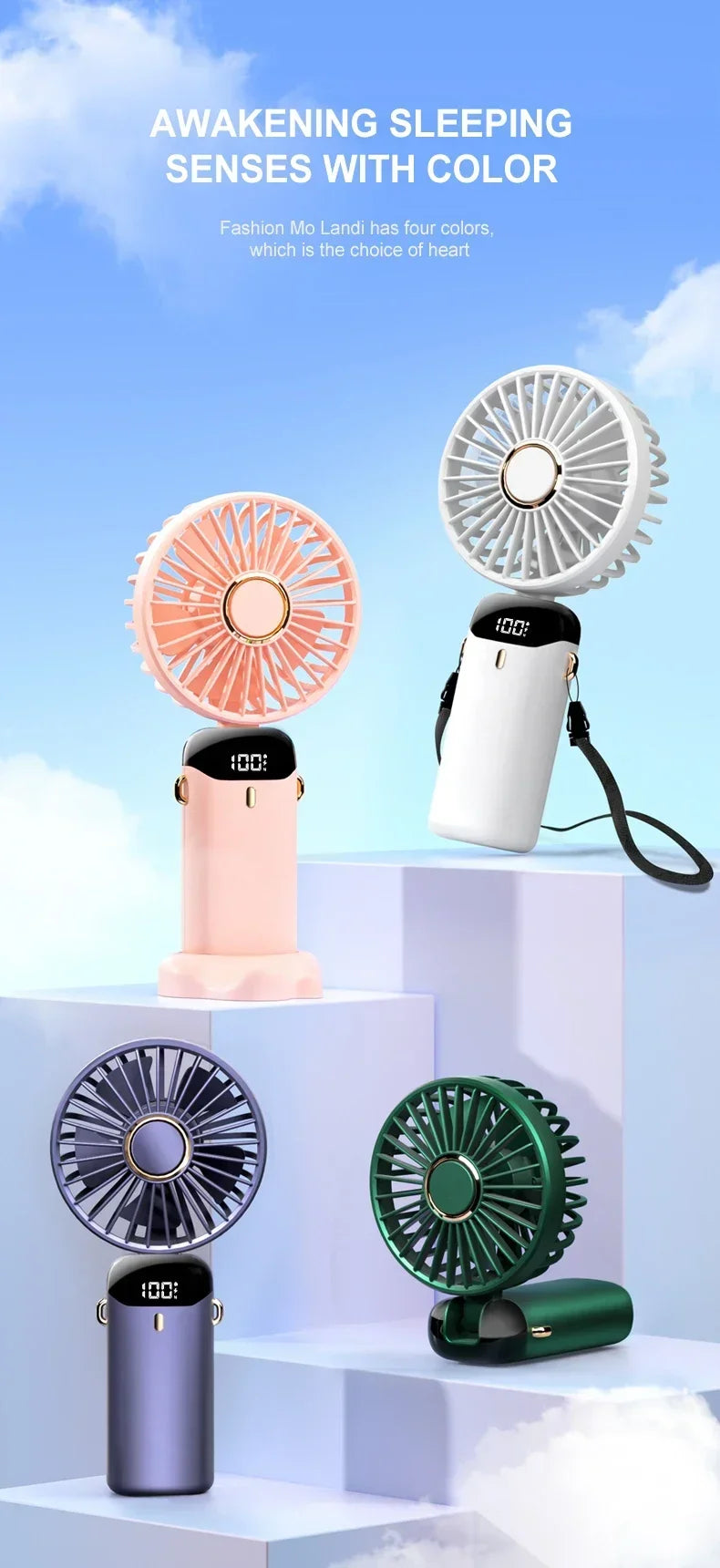 Portable Neck Fan with LED Display & Phone Stand – 1800mAh Rechargeable