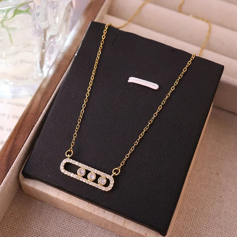 1Pcs Stylish Simple Zircon Geometric Necklace Female Niche Light Luxury Internet Celebrity Clip Clavicle Chain H-Jewelry