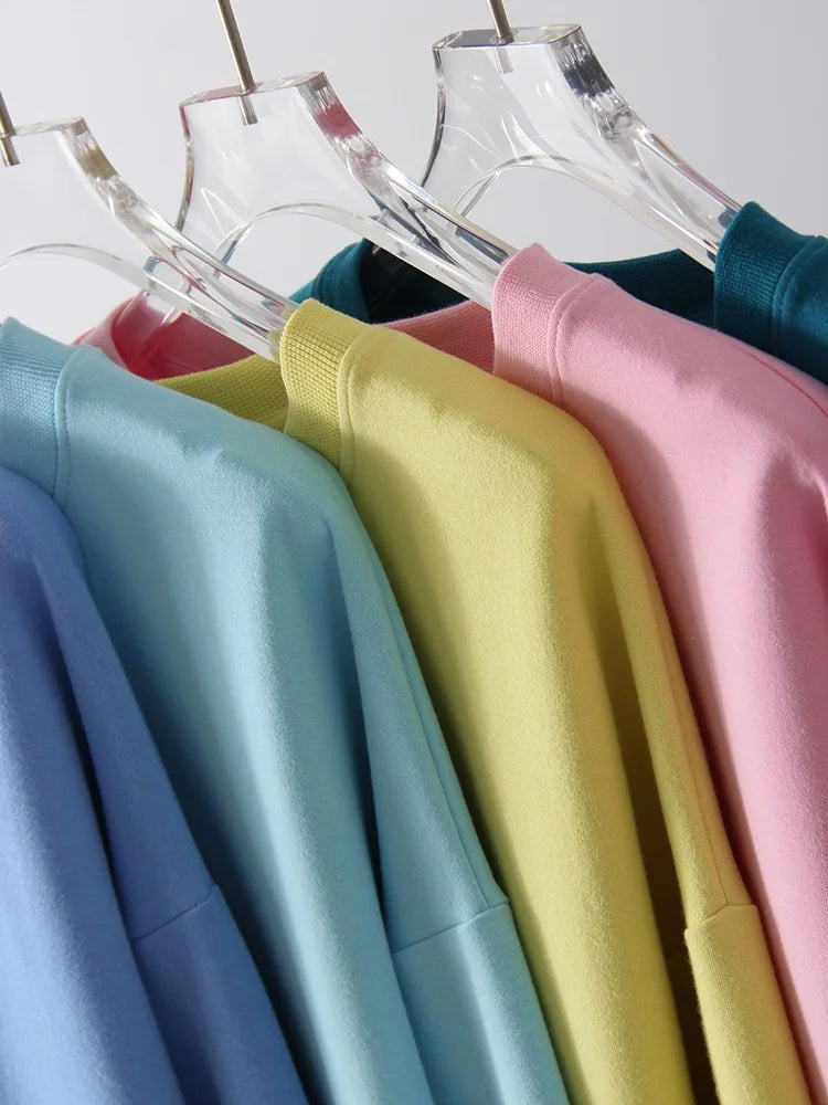 Streamgirl Cotton Basic Sweatshirt Women Oversized Yellow Pullovers Loose Casual Tops Spring Colorful Sweatshirts Women Pink