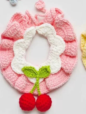 Pet Autumn and Winter Cherry Knitted Scarf New Year's Shawl Pet Drool Towel Christmas Holiday Gift Puppy Accessories