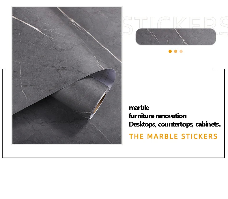 Matte Thick Gray Marble Pattern Waterproof Film Furniture Self-Adhesive Wallpaper Kitchen Countertop Oil-Proof Rock Wall Sticker