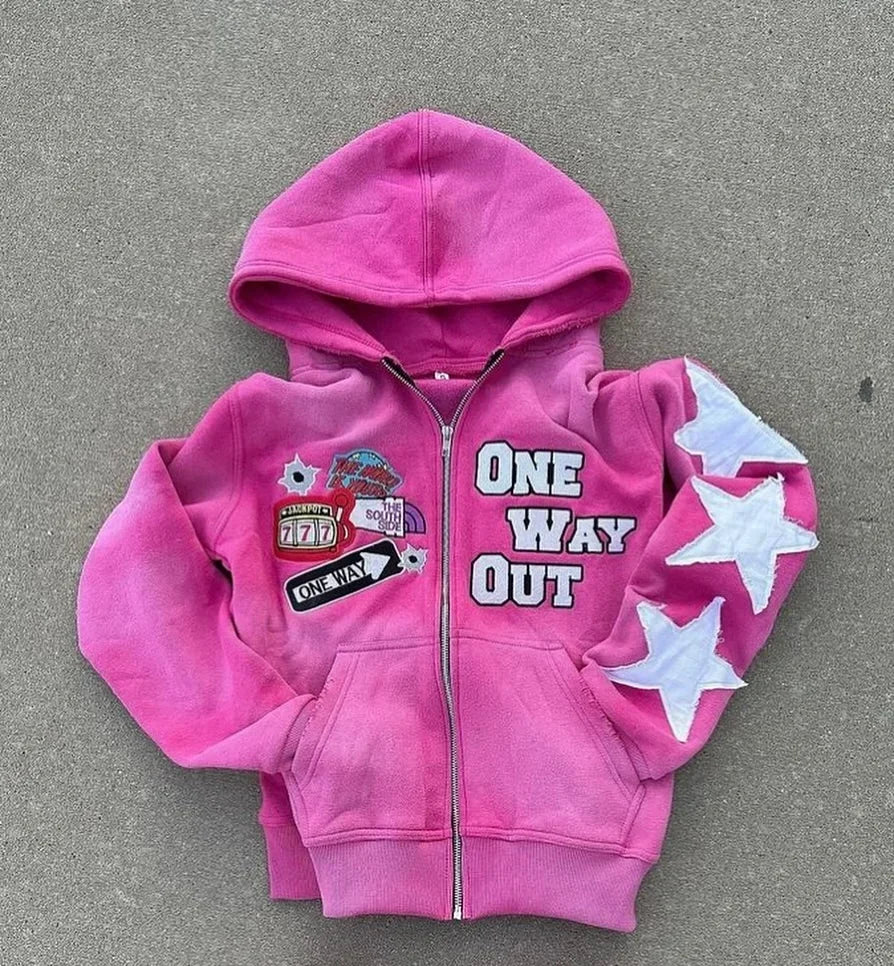 New retro punk oversized men hoodie sweatshirt Harajuku hip-hop high street pattern zipper sweatshirt men and women Y2K