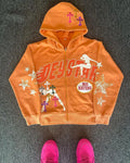 Harajuku Grunge Oversized Zip up Hoodie Sweatshirt Cross Printing
