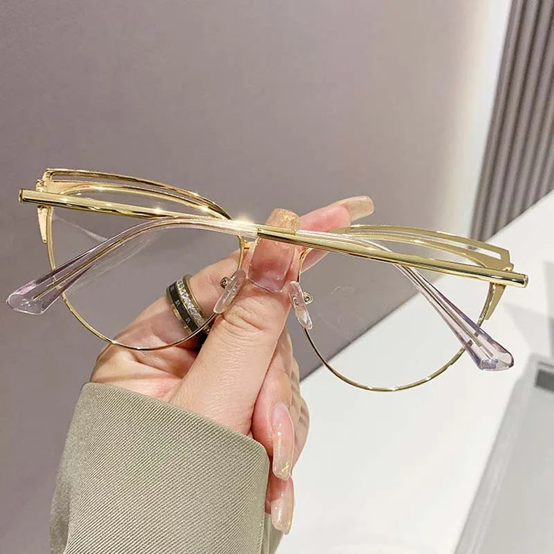 2024 Anti-blue Light Women Cat Eye Eyewear Luxury Metal Frame Oversized Optical Spectacle Eyeglasses Female Vintage Glasses