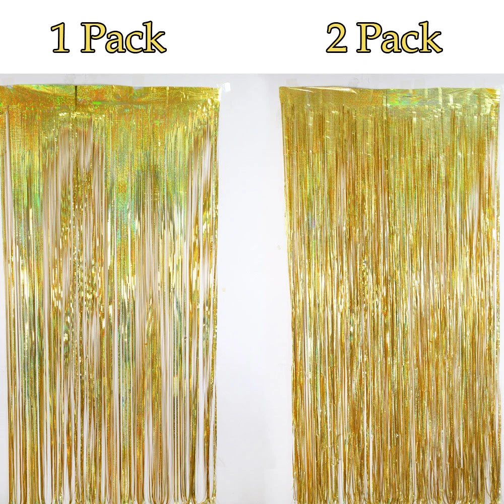Metallic Tinsel Foil Fringe Curtains Photo Backdrop Glitter Streamers