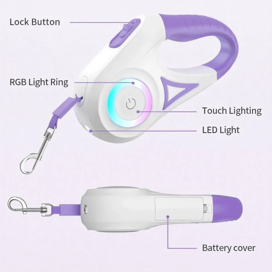 LED Retractable Dog Leash with Light for Puppies Small Medium Big Dogs Cats Pet Harness Straps Collar Accessories 3m 5m Roulette