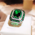 Fashion 925 Sterling Silver Rings for Women Trendy Metal Inlaid Square Princess Emerald Stone Wedding Engagement Jewelry