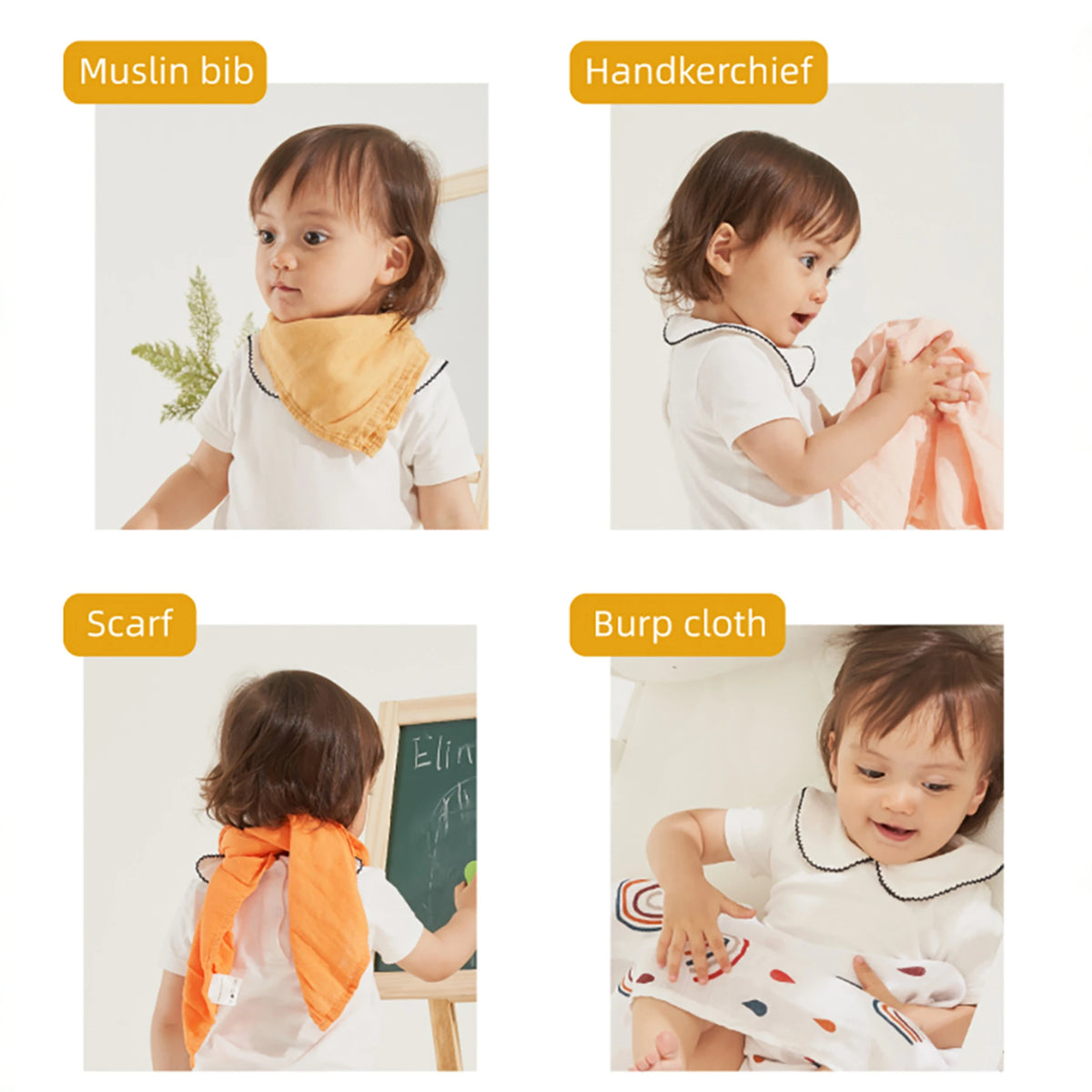 Happyflute 5 Pcs/set 60*60cm Muslin Baby Swaddle 100% Cotton Soft