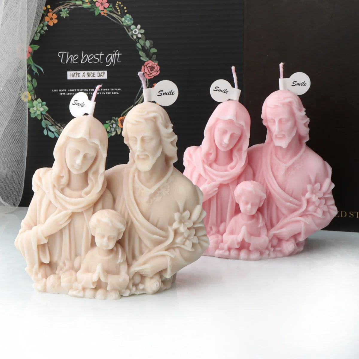 3D Holy Family Statue Silicone Mold Jesus Virgin Mary Baby Family with Three People Candle Resin DIY Tool Religion Home Decor