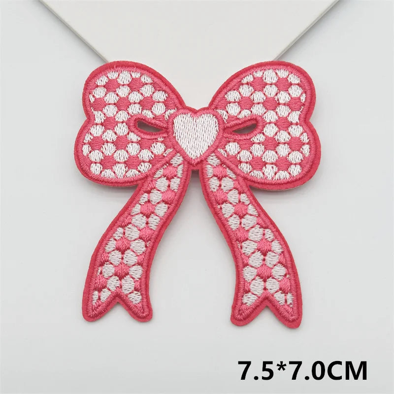 Cartoon Embroidery Sticker Decorative Ironing Sticker Sewing DIY Pink Bowknot Clothing Shoes Hat Bag Patch