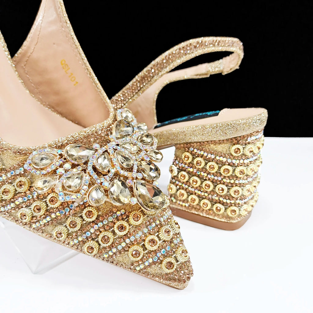 Queen Yan INS Full Rhinestone Comfortable high heel shoes
