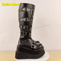 Heart Platform Wedge Knee High Boots Pink Round Toe Thick Sole