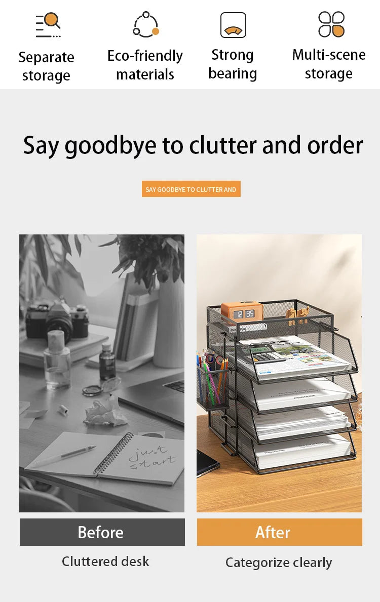 4-Tier Desk Organizer Stackable Tray Office Desk Organizer File and Desktop Holder for Paper Letter Accessories Black
