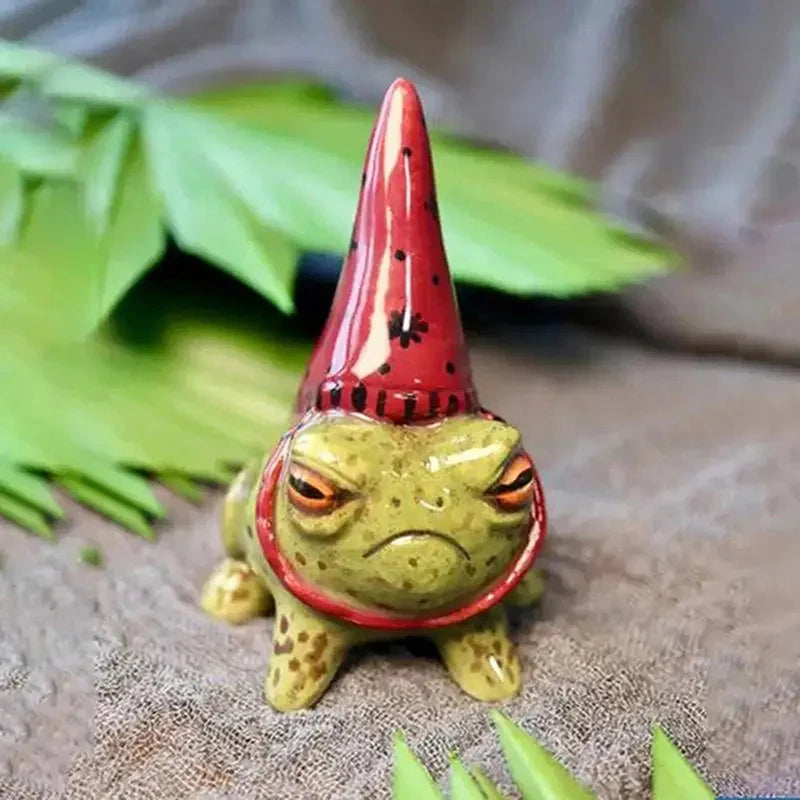 Cute Frog Statues for Garden Witch Hat Little Frog Statue  Figurine Outdoor Yard Art Sculpture Hand-Painted Bonsai Ornament