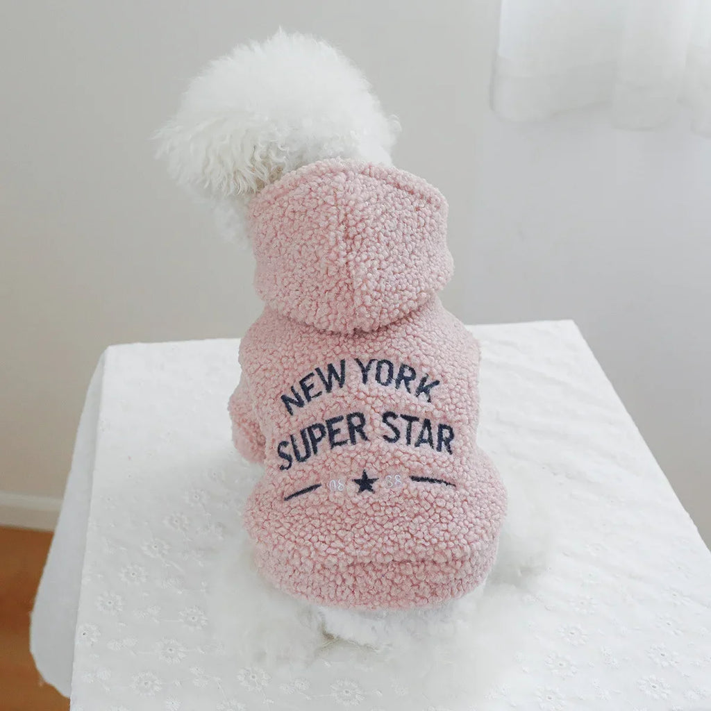 Autumn and Winter Pet Lamb Fleece Hooded Jacket Puppy and Cat Clothes New Models Thick and Warm Letter Hoodie Pet Clothes