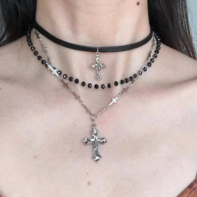 Women Men Lovers Vintage Multi Layer Bead Necklaces Gothic Punk