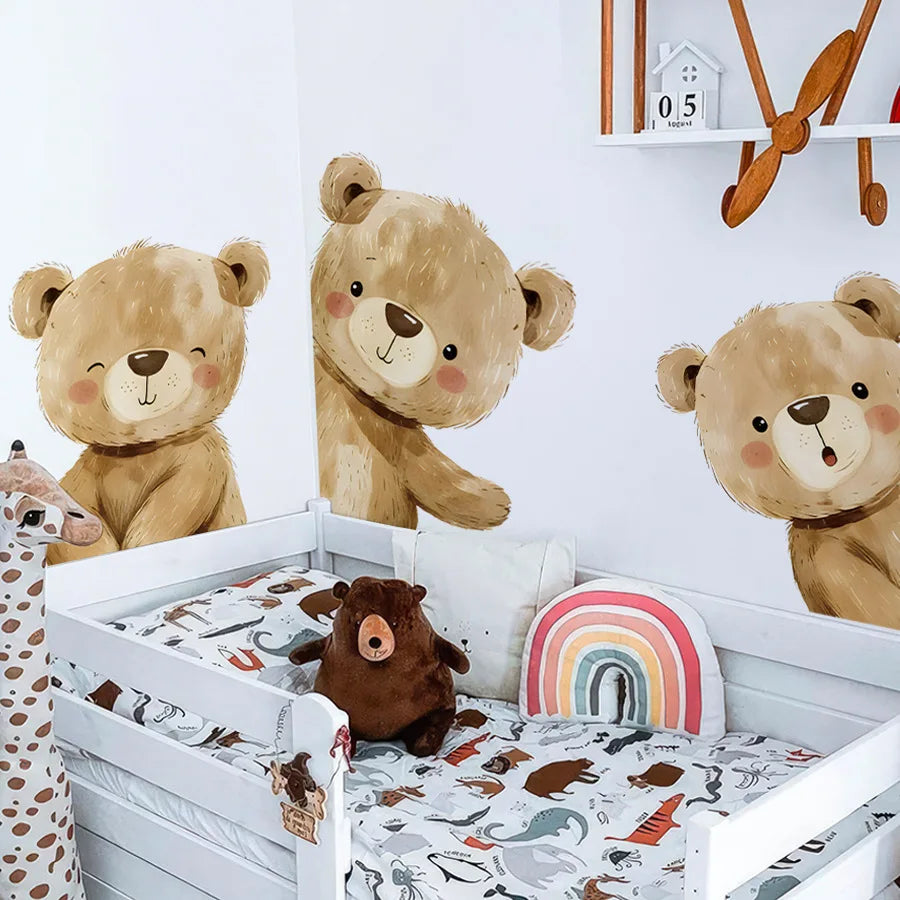 Cute Bear Moon Star Wall Stickers for Kids Rooms Girls Boys Baby Room Decoration Kawaii Cartoon Animal Nursery Wallpaper Vinyl