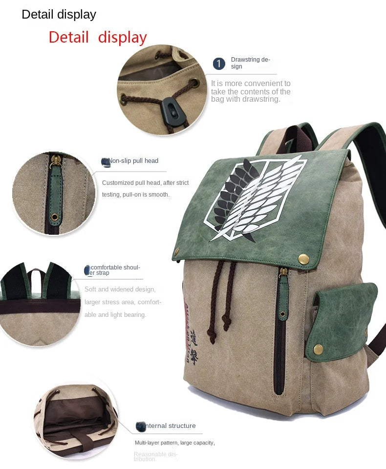 Cartoon Animation AttackonTitan ONEPIECE NARUTO Large Capacity Canvas Backpack