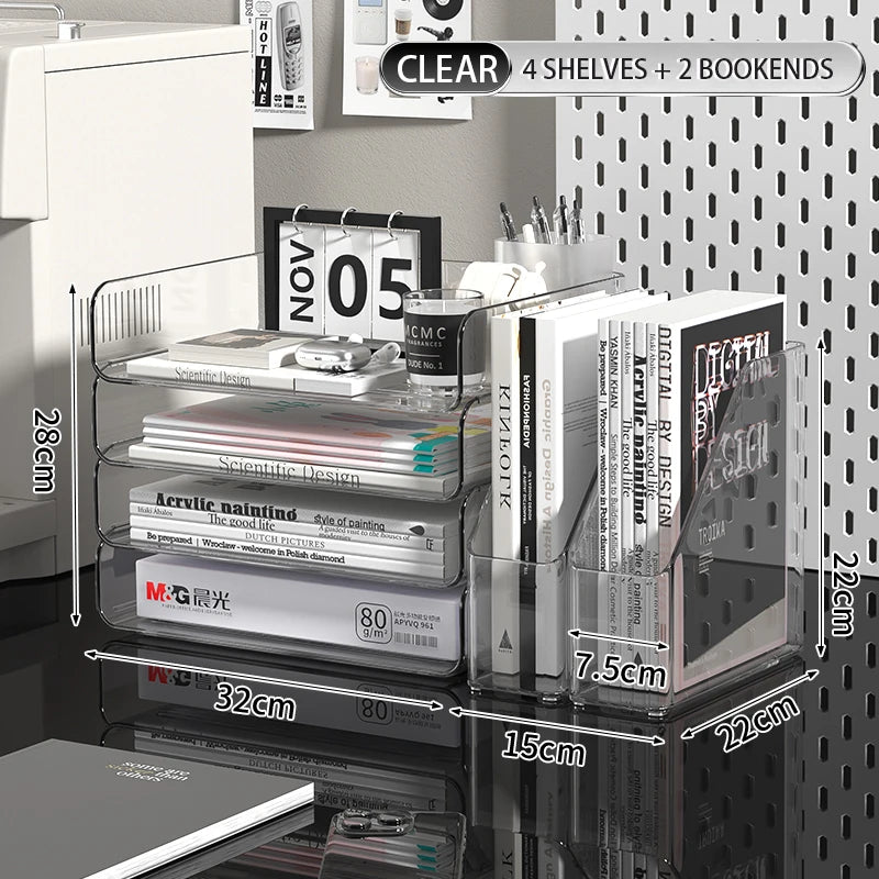Desk Organizer with 2 Vertical File Holder, 4 Tier Stackable Paper Letter Tray File Organizer with  Pen Holder,Desk Organizer
